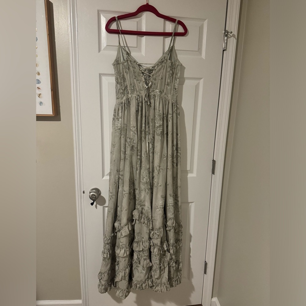 V. Chapman Carmen Sage Green Floral High Low Dress - Picture 3 of 5